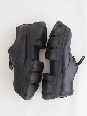 Black Leather Chunky Lug Sole Lace Up Shoes Handmade Made In Italy EU 39/US 8.5